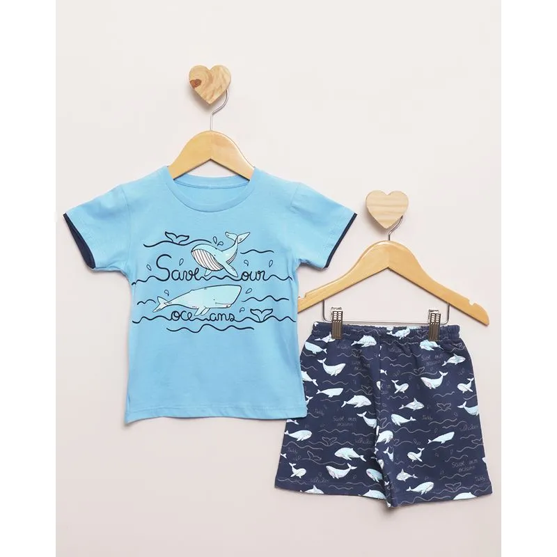 Conjunto Bebê Curto Estampa Baleia Azul 2