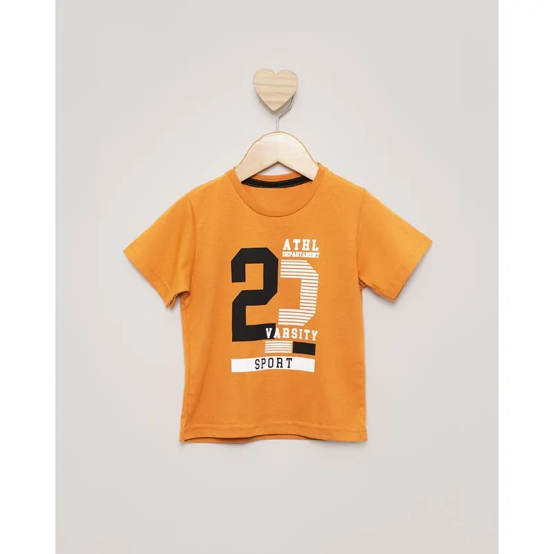 Camiseta Bebê Menino Estampa Frontal Manga Curta Mostarda 1