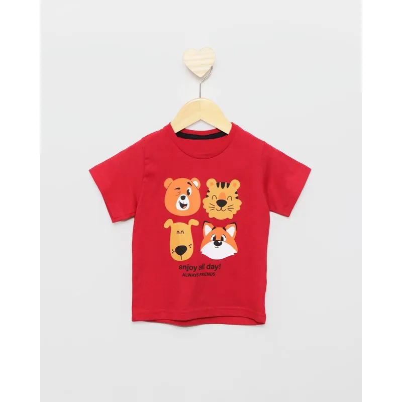 Camiseta Bebê Manga Curta Estampa Bichinho Vermelha 1