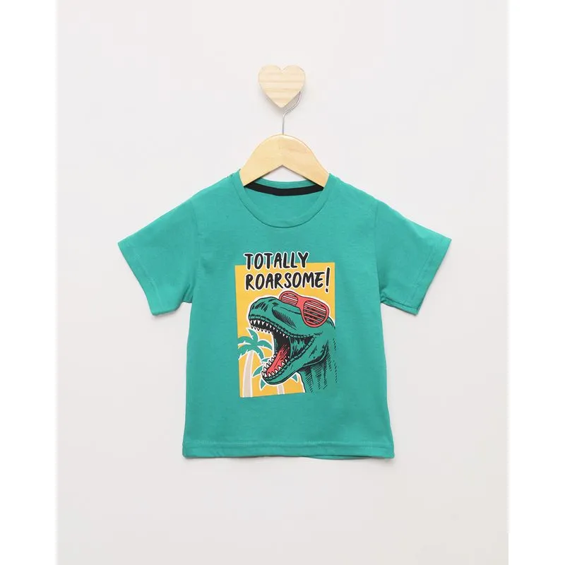 Camiseta Bebê Manga Curta Estampa Dinossauro Verde 2