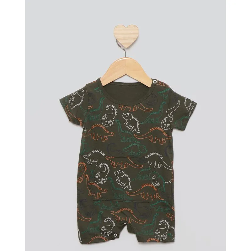 Macaquinho Bebê Curto Estampado Dinossauro Verde M