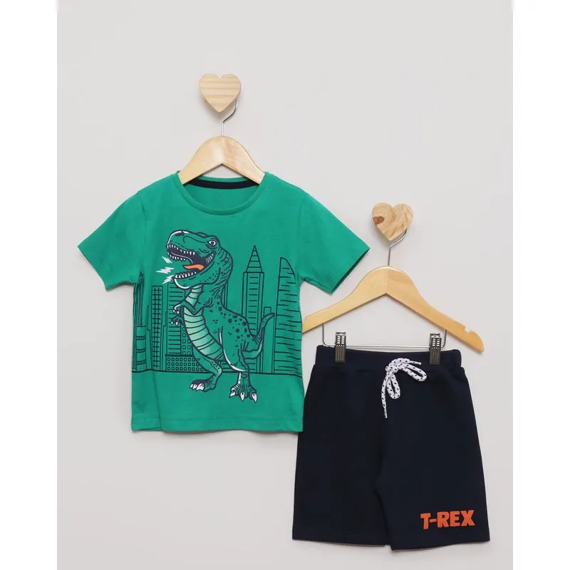 Conjunto Bebê Manga Curta Estampa Dinossauro Verde 3
