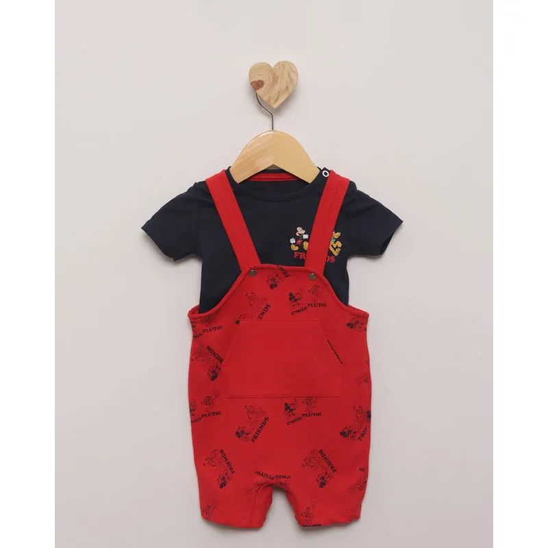 Conjunto Jardineria Bebê Moletinho Disney Mickey Vermelho M