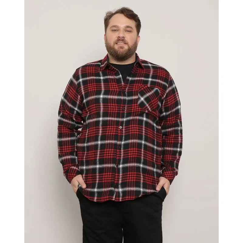 Camisa Plus Size Masculina Xadrez Vermelha 7