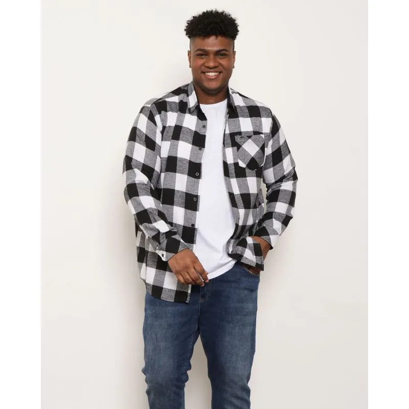 Camisa Masculina Plus Size Manga Longa Estampada Xadrez Preto 7