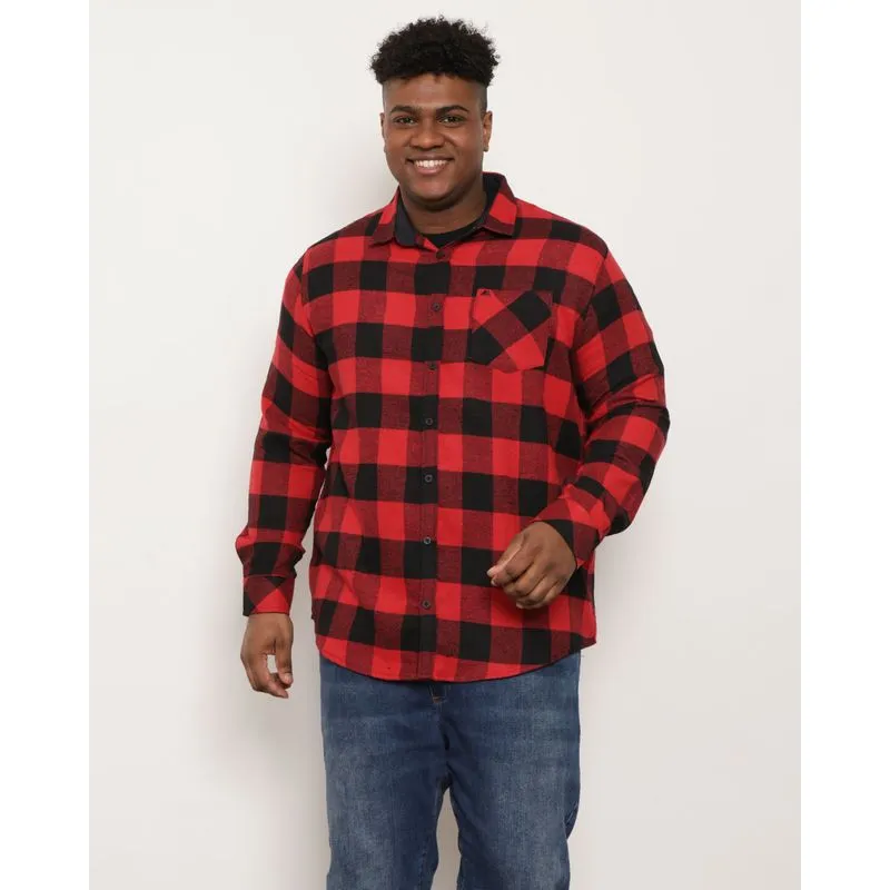 Camisa Masculina Plus Size Manga Longa Estampa Xadrez Vermelho 6