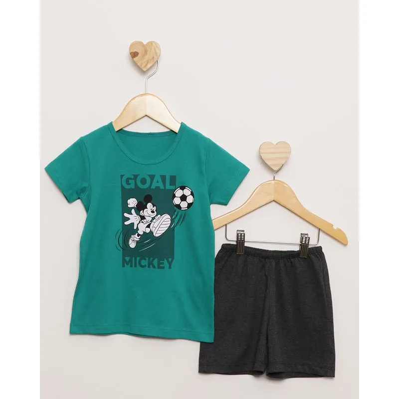 Pijama Bebê Disney Mickey Manga Curta Verde 3