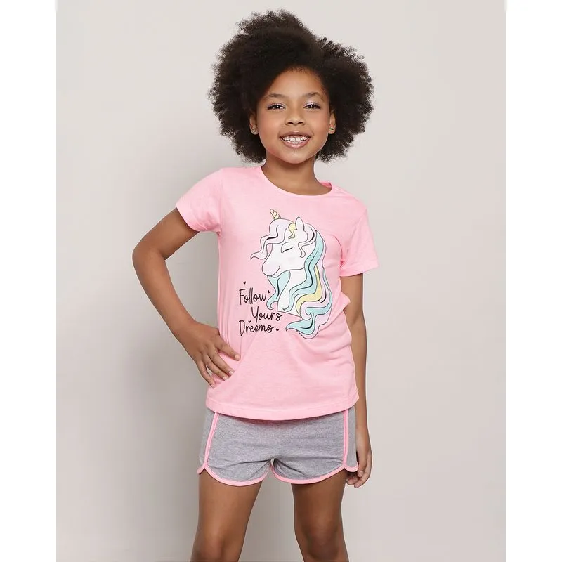 Pijama Infantil Curto Unicórnio Rosa 10