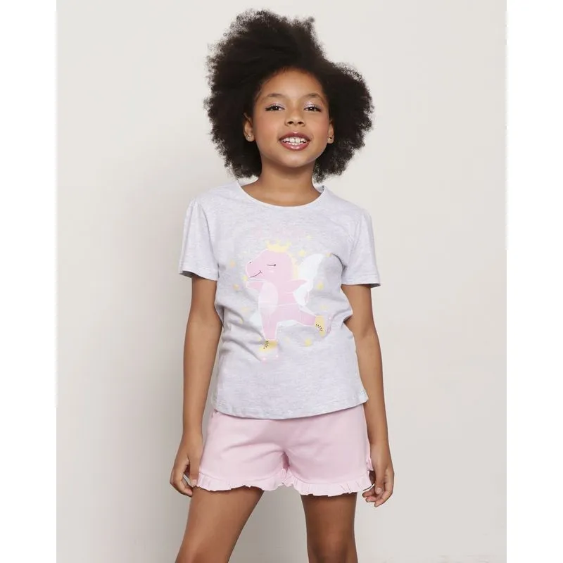 Pijama Infantil Curto Estampa Frontal Cinza 6