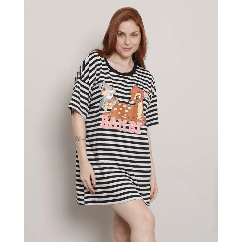 Camisola Feminina Manga Curta Disney Bambi Listrada Preta GG