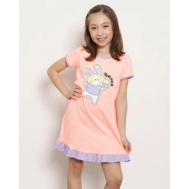 Camisola Infantil Manga Curta Estampa Coelho Barra Com Babados Laranja 10