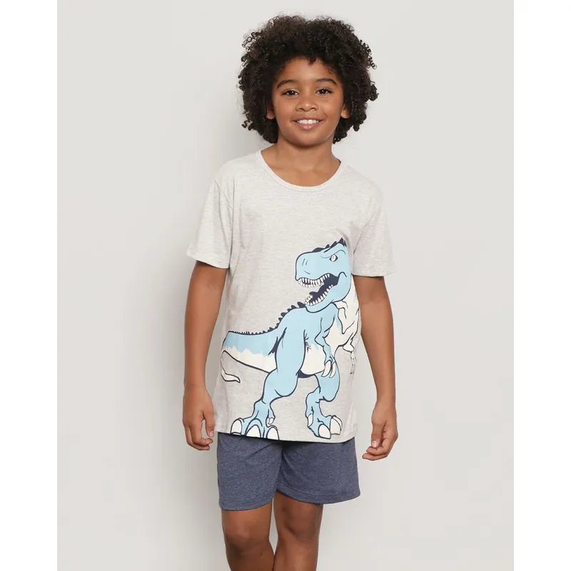 Pijama Infantil Curto Estampa Dinossauro Cinza 4