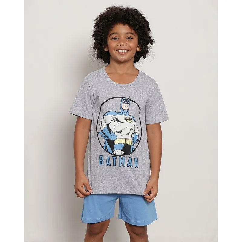 Pijama Infantil Curto Dc Comics Estampa Batman Cinza 10