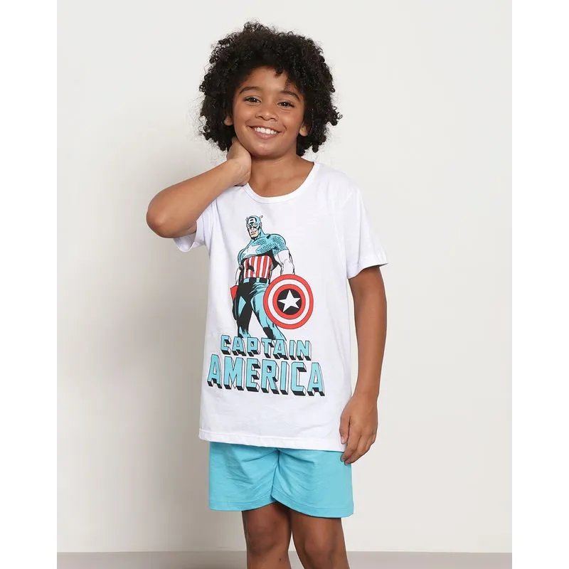 Pijama Infantil Marvel Capitão América Curto Branco 8