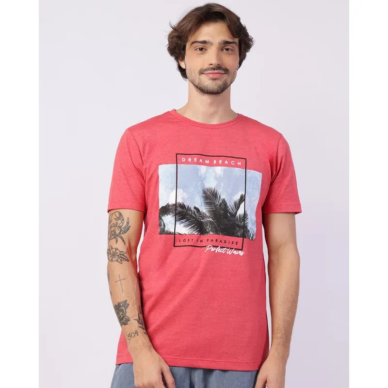 Camiseta Masculina com Estampa Manga Curta Vermelha M