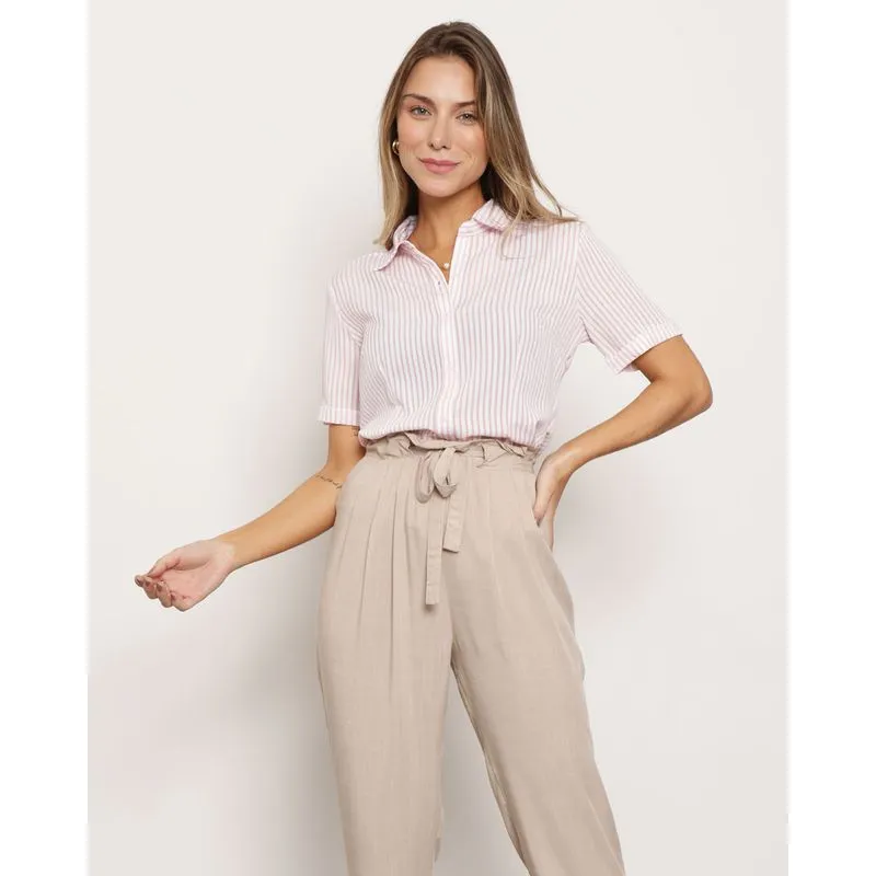 Camisa Feminina Berry & Co. Manga Curta Listrada Rosa P