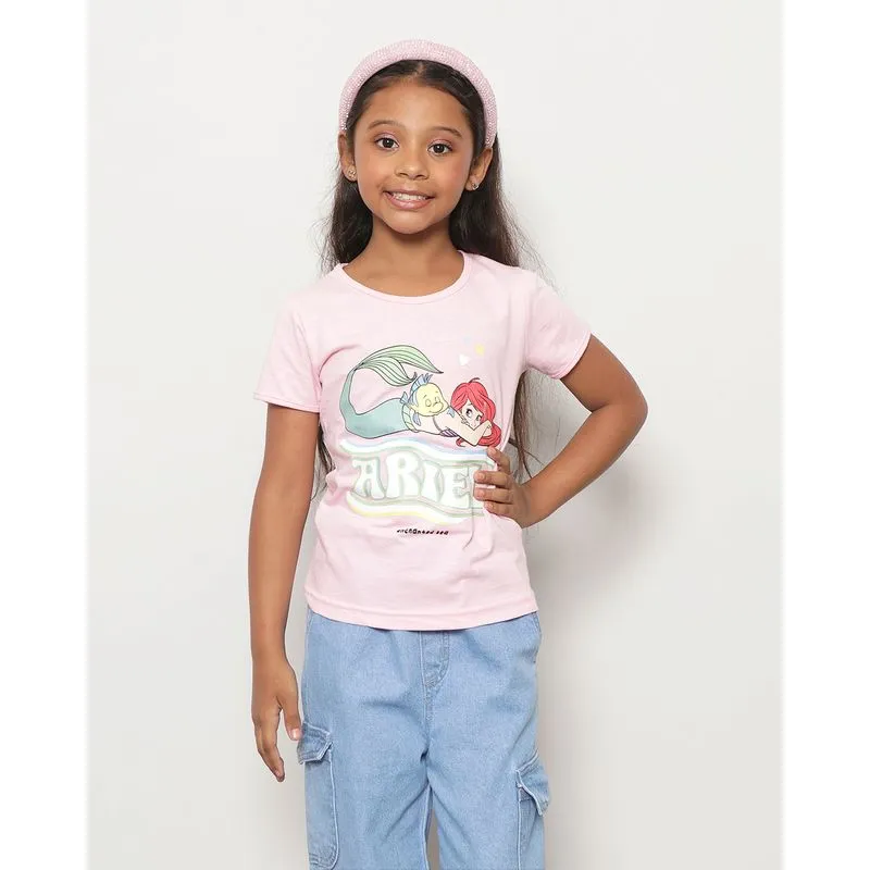 Camiseta Infantil Manga Curta Disney Estampa Ariel Rosa 4