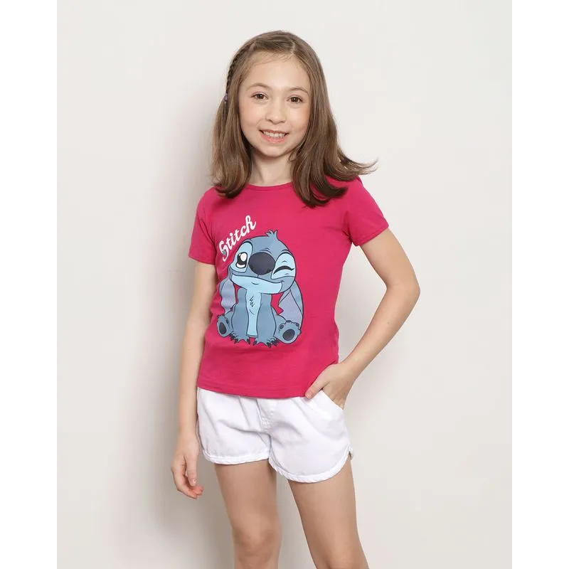 Camiseta infantil Disney Stitch Manga Curta Rosa 6