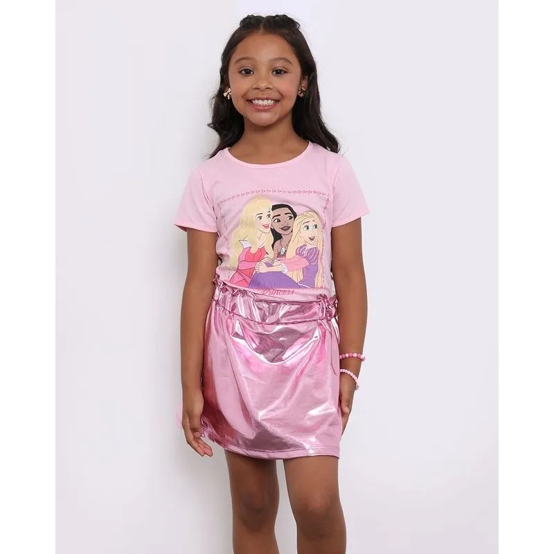 Camiseta Infantil Disney As Princesas Manga Curta Rosa 10