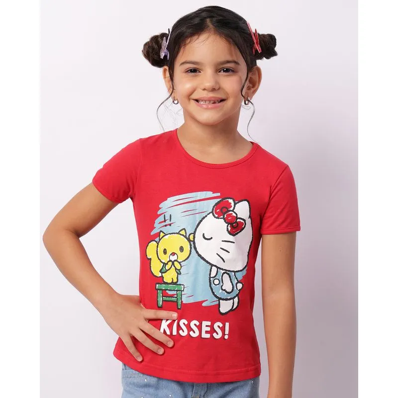 Camiseta Infantil Hello Kitty Manga Curta Vermelha 10
