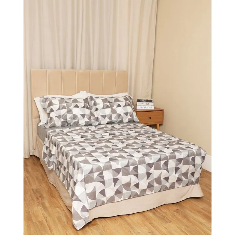 Jogo de Cama Casal Queen 4 Peças Andreza Estampa Geométrica Cinza UN