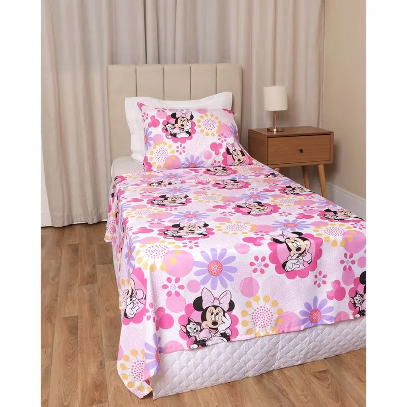 Jogo de Cama Solteiro Estampa Disney Minnie Andreza Rosa UN