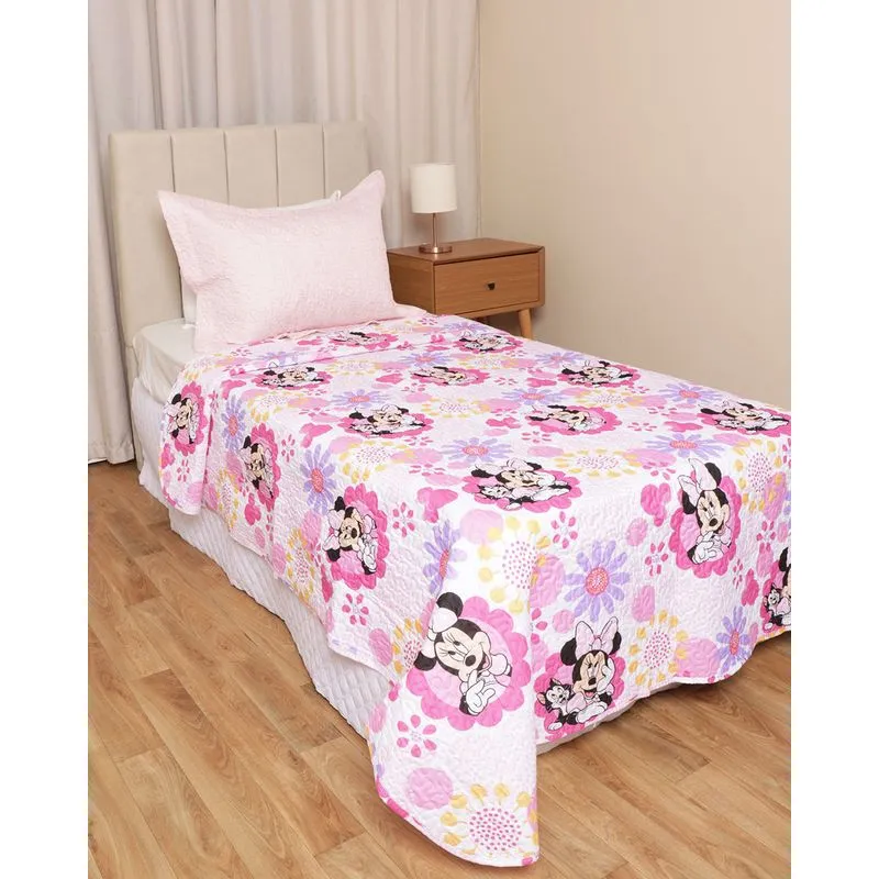 Colcha Solteiro Andreza Estampa Disney Minnie Matelassê Rosa UN