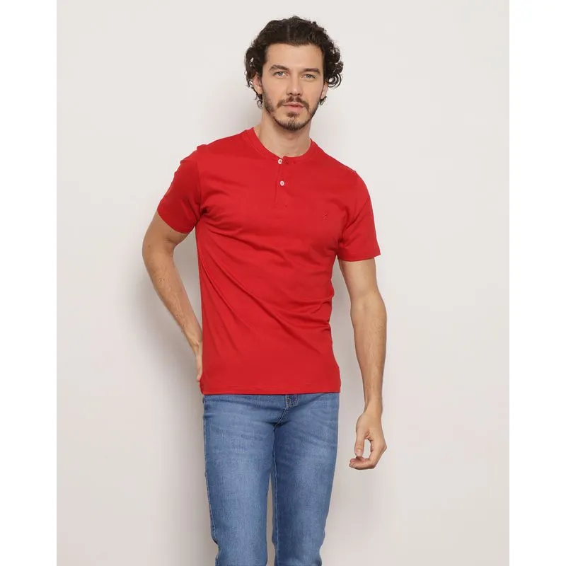 Camiseta Masculina Básica Manga Curta Abertura Botões Vermelha P