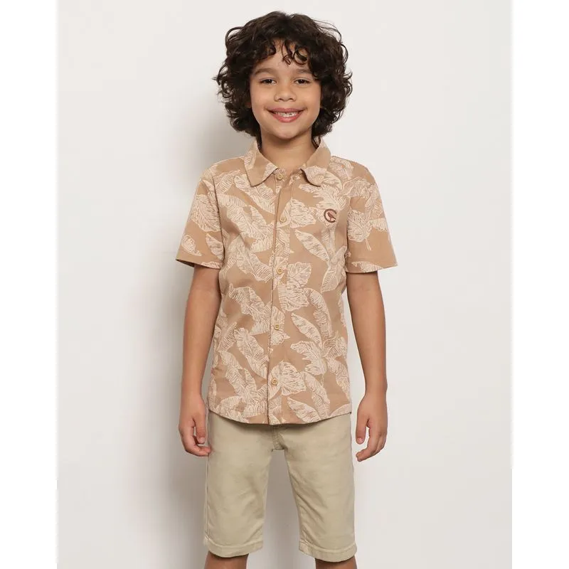 Camisa Infantil Manga Curta Estampa Folhagem Marrom 6