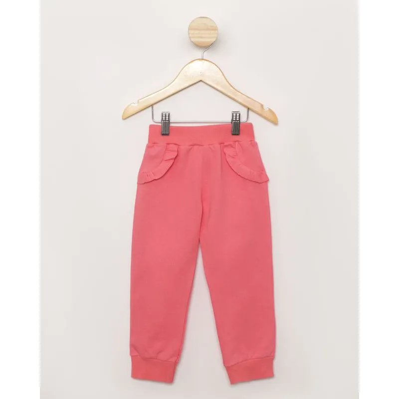 Calça Bebê Moletom Jogger Babado Rosa 3