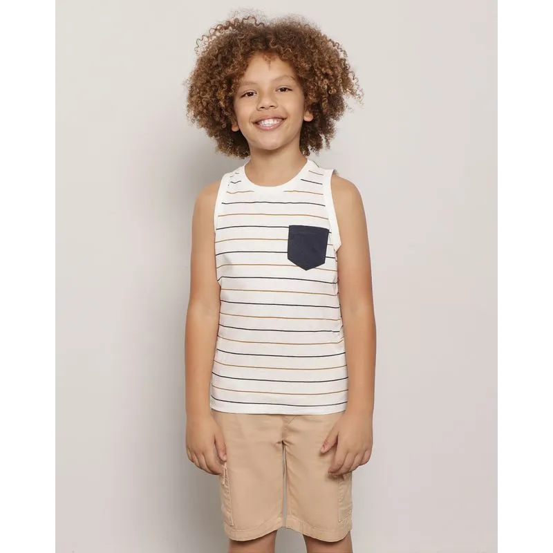 Regata Infantil Listrada Bolso Único Frontal Off White 4