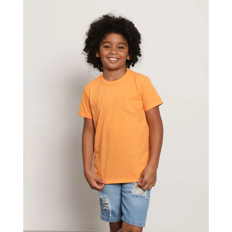 Camiseta Infantil Manga Curta Texturizada Bolso Único Frontal Laranja 8