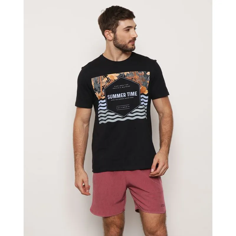 Camiseta Masculina Surf Manga Curta Estampa Summer Time Preta GG