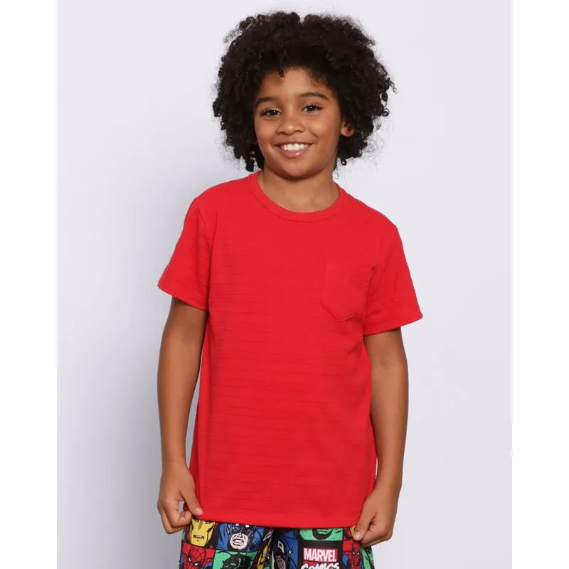 Camiseta Infantil Manga Curta Texturizada Bolso Único Frontal Vermelha 8