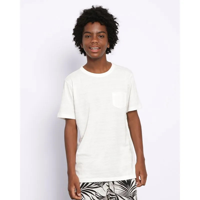 Camiseta Juvenil Manga Curta Bolso Único Frontal Texturizada Off White 14