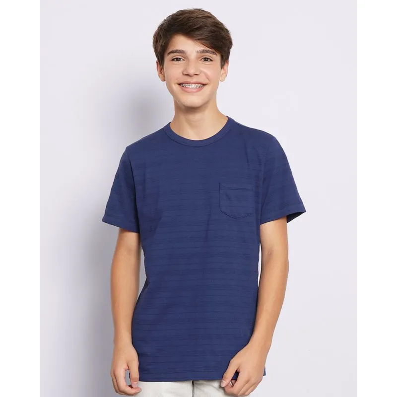 Camiseta Juvenil Manga Curta Texturizada Bolso Único Frontal Marinho 12