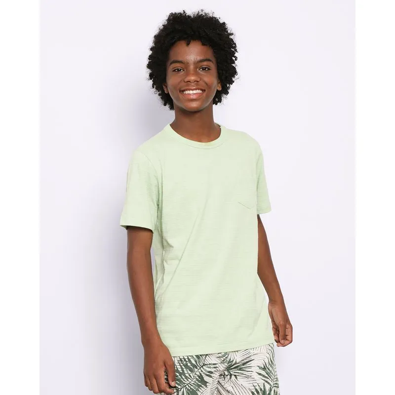 Camiseta Juvenil Manga Curta Bolso Único Frontal Texturizada Verde 10