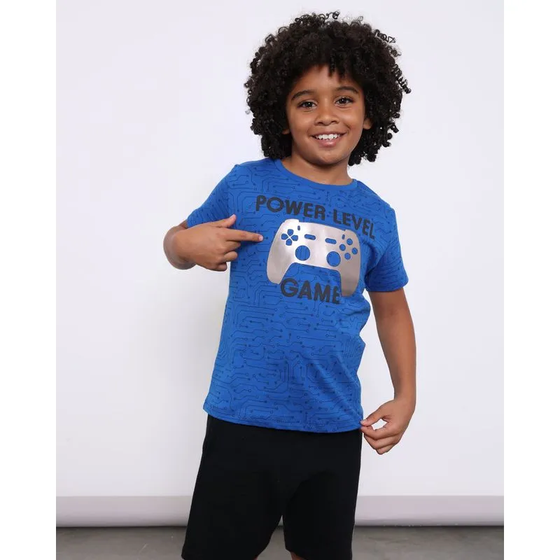 Camiseta Infantil Menino Estampado Game Manga Curta Azul 10
