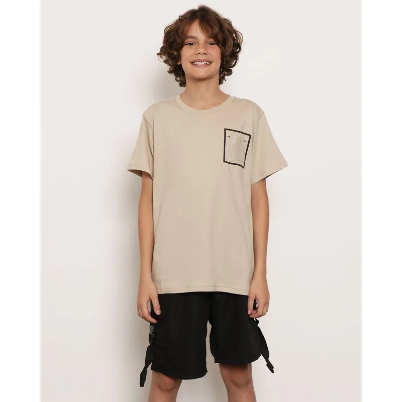 Camiseta Juvenil Estampa Nas Costa Manga Curta Bege 14