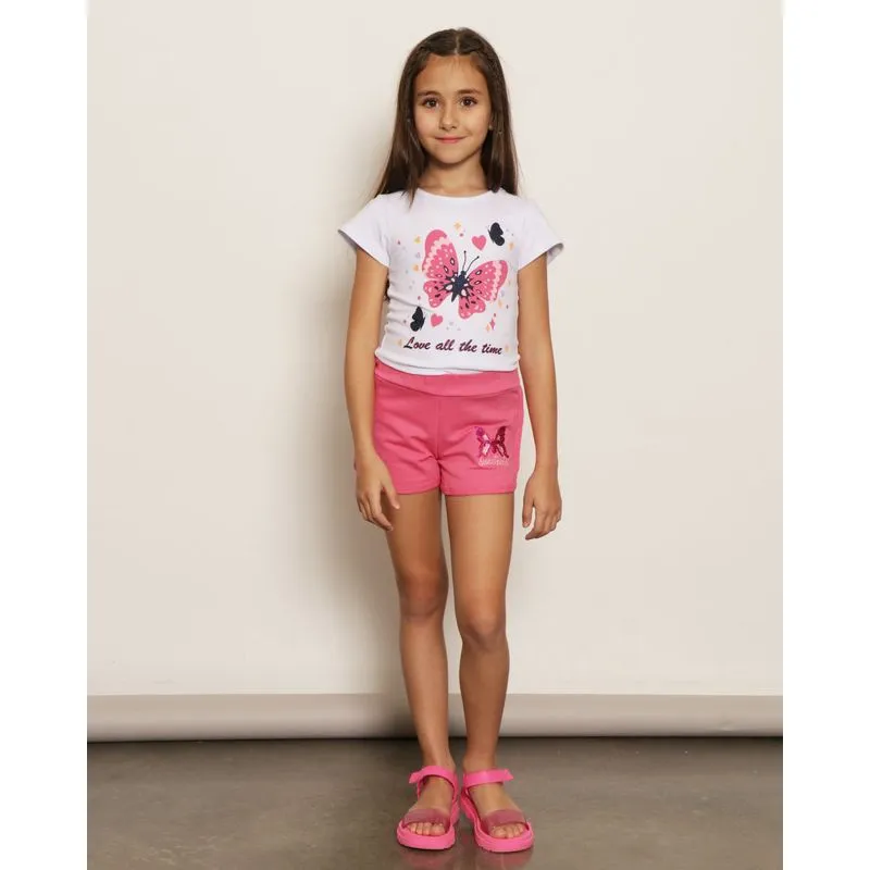 Short Infantil Curto Moletinho Bordado Borboleta Rosa 6