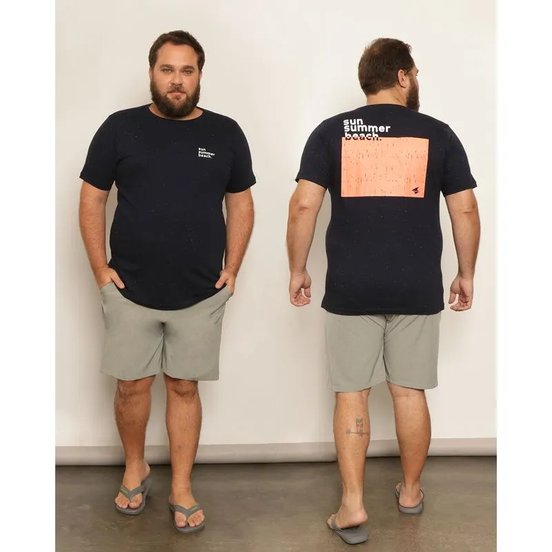 Camiseta Plus Size Masculina Botone Estampa Posterior Marinho G3