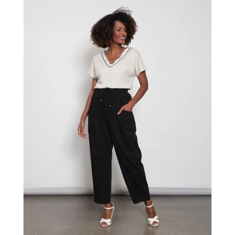 Calça Sarja Feminina Slouchy Com Cordão Preta 48