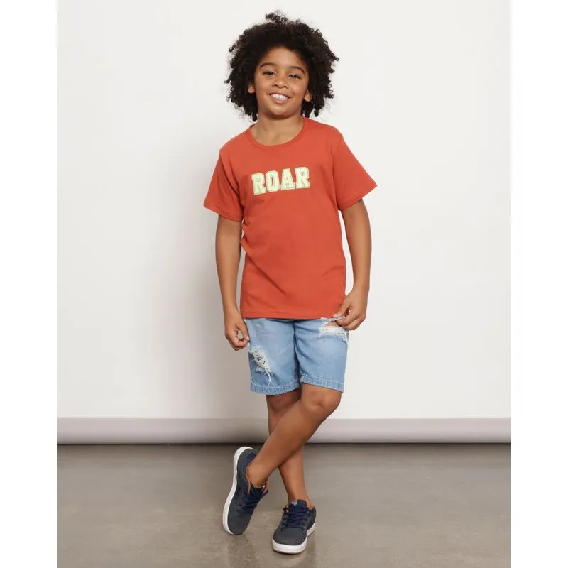 Camiseta Infantil Manga Curta Estampa Roar Marrom 6