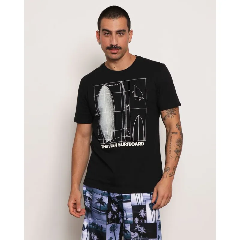 Camiseta Masculina Surf Manga Curta Estampa Frontal Preta M