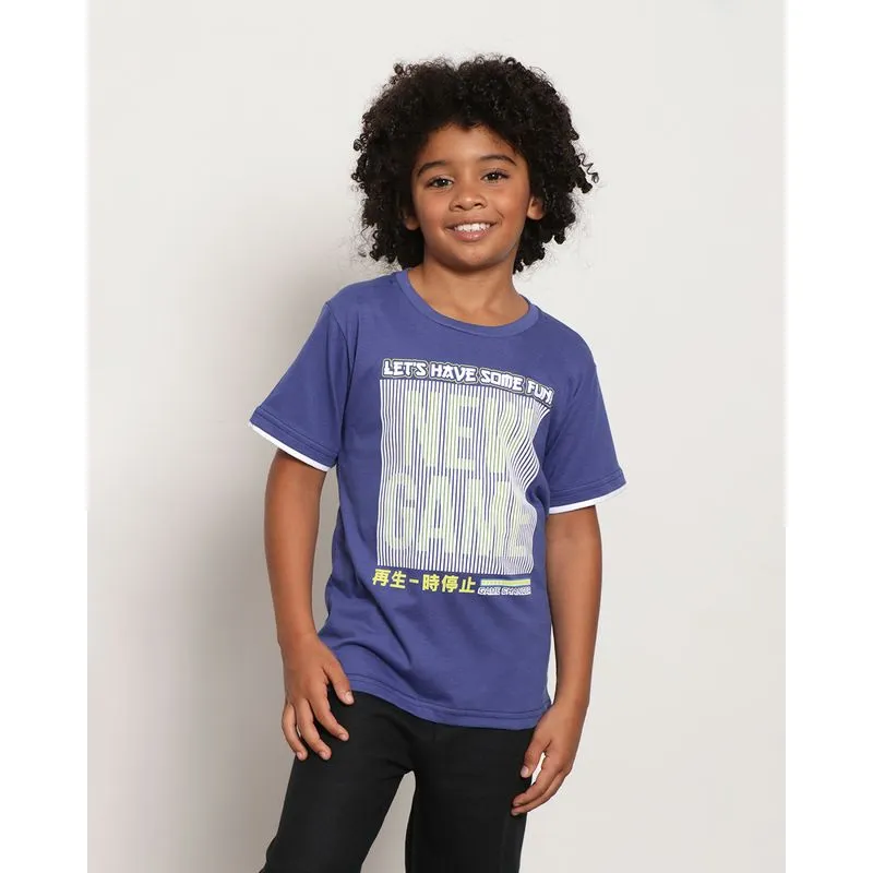 Camiseta Infantil Manga Curta Estampa Game Azul 8