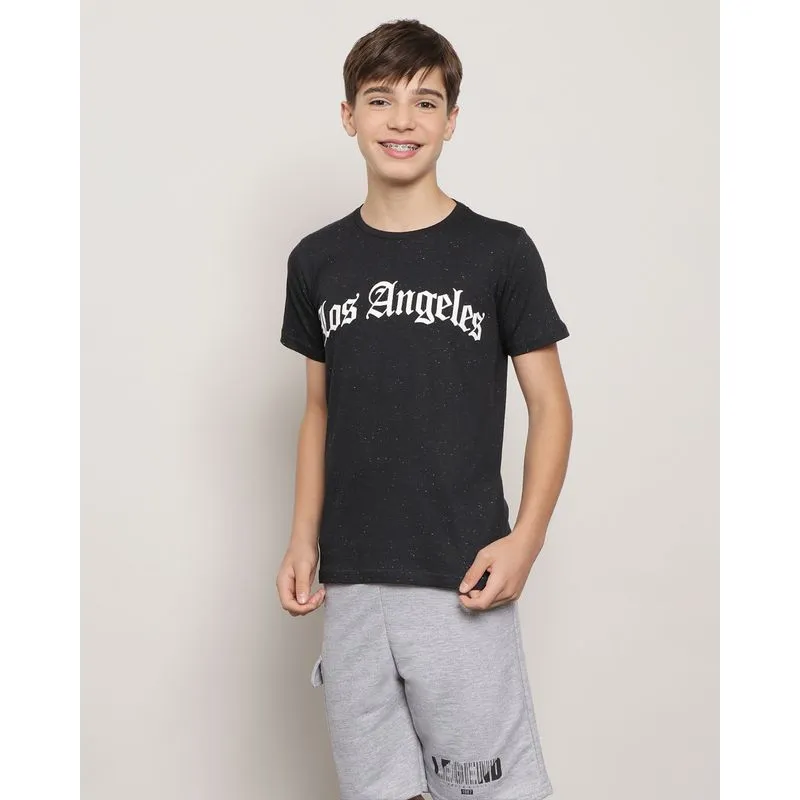 Camiseta Juvenil Manga Curta Botonê Los Angeles Preta 10