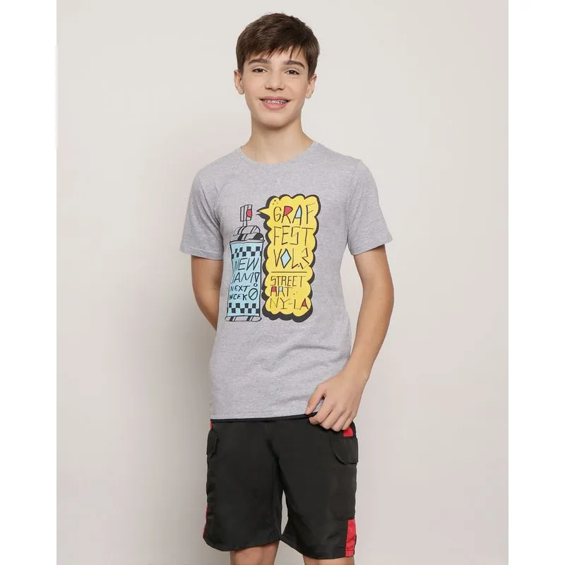 Camiseta Juvenil Manga Curta Estampa Frontal Cinza 12
