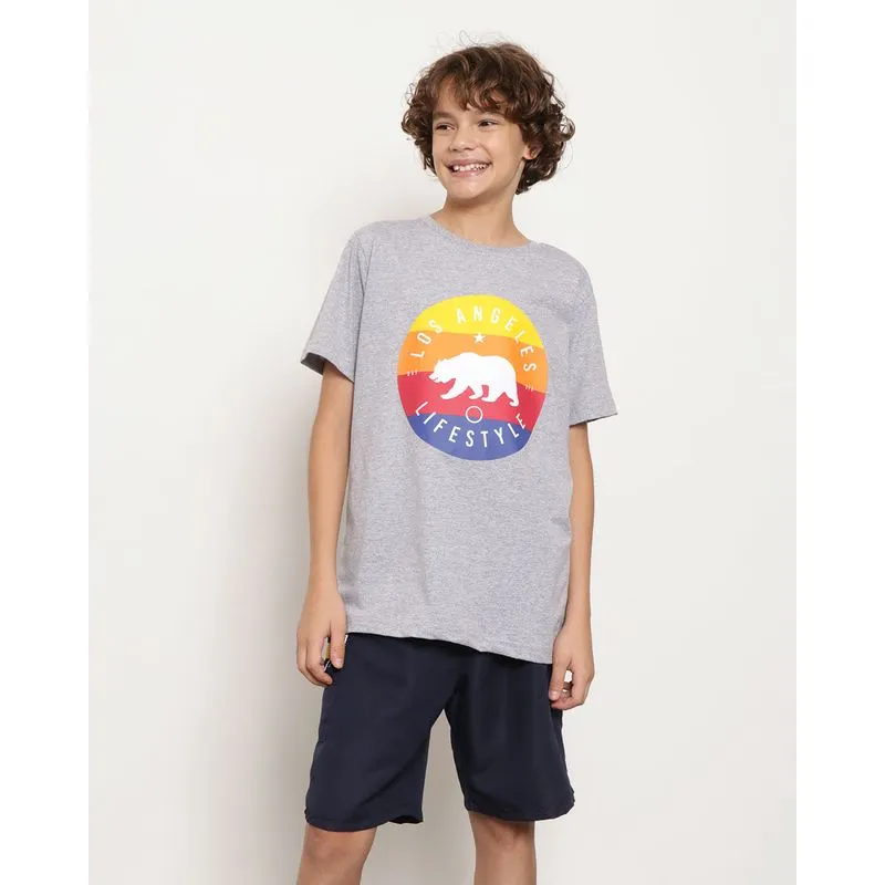 Camiseta Juvenil Manga Curta Estampa Urso Cinza 14