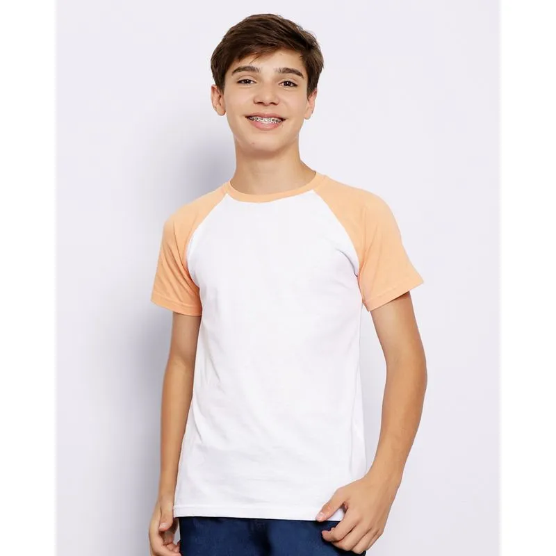 Camiseta Juvenil Algodão Manga Curta Raglan Branca 10