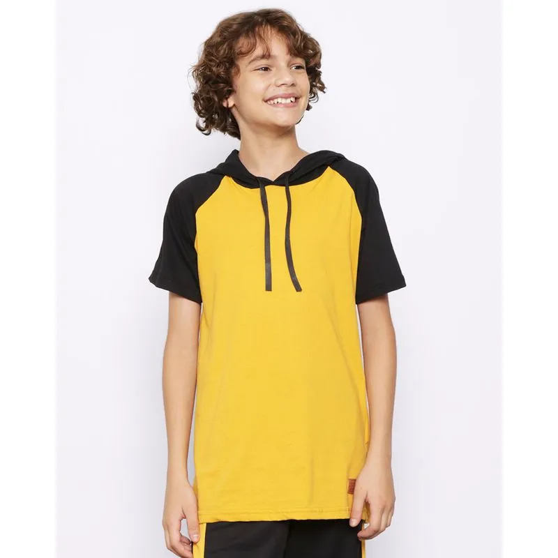 Camiseta Juvenil Manga Curta Raglan Com Capuz Mostarda 16